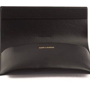 Saint Laurent Leather‎ Sunglass Case Italy Black leather Gold Embossed YSL